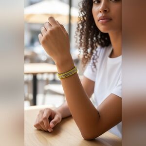 NWT Chic Yellow and Silver Hand Beaded Bracelet